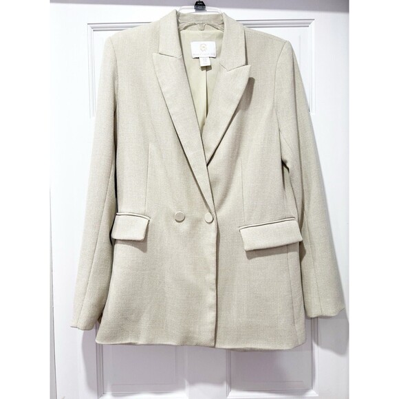 HOUSE OF HARLOW Double Breasted Light Lime Green Mid‎ Length Relaxed Blazer M - Picture 1 of 7